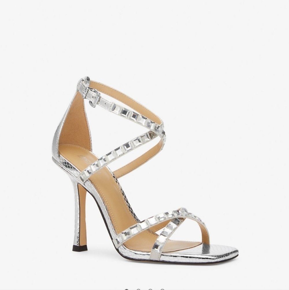 Michael Kors Crystal Strap Snake Embossed Open Toe Heels Size 8